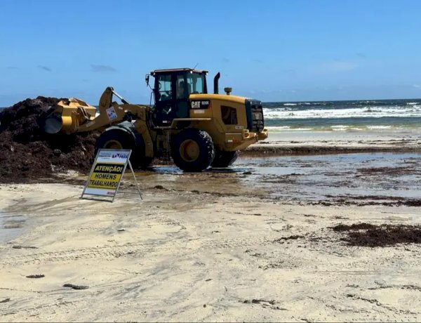 Governo do Pará realiza ação de remoção de algas na Praia do Atalaia